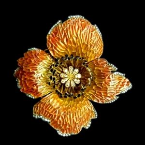 Moira London 18K Gold Diamond Plique A Jour Flower Brooch Estate Jewelry 30 gm